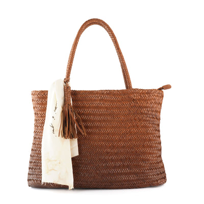 Woven Lined Tote - Cognac