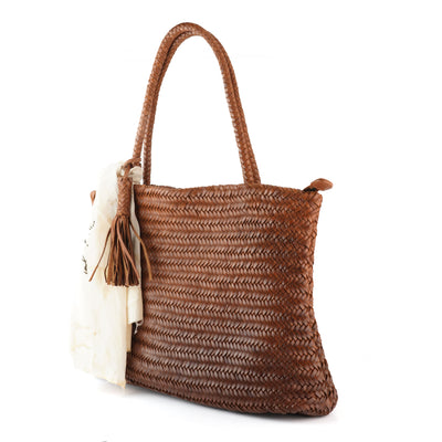 Woven Lined Tote - Cognac
